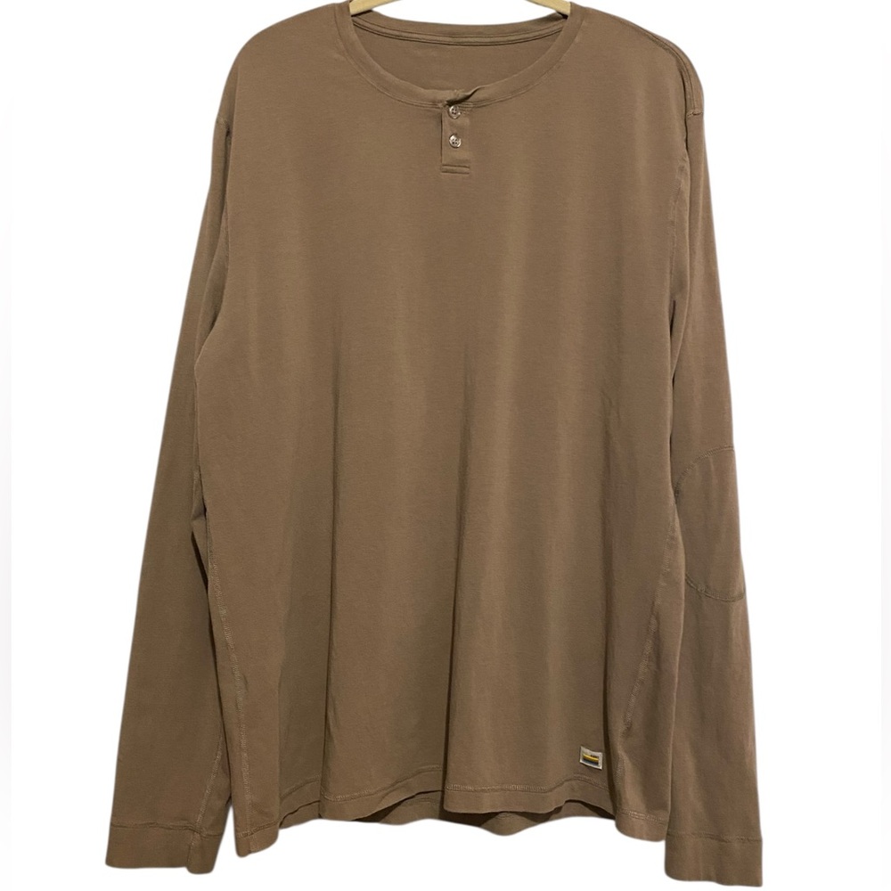 Vuori Men's Ever Henley Shirt Long Sleeve Elbow Patches Pima Cotton Sz. XL Olive